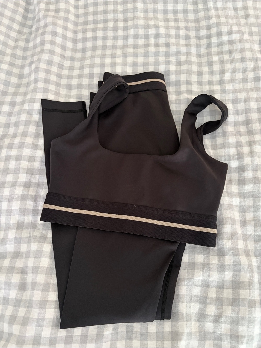 Black Women's Sports Bra and Legging Set with Contrast Stripe